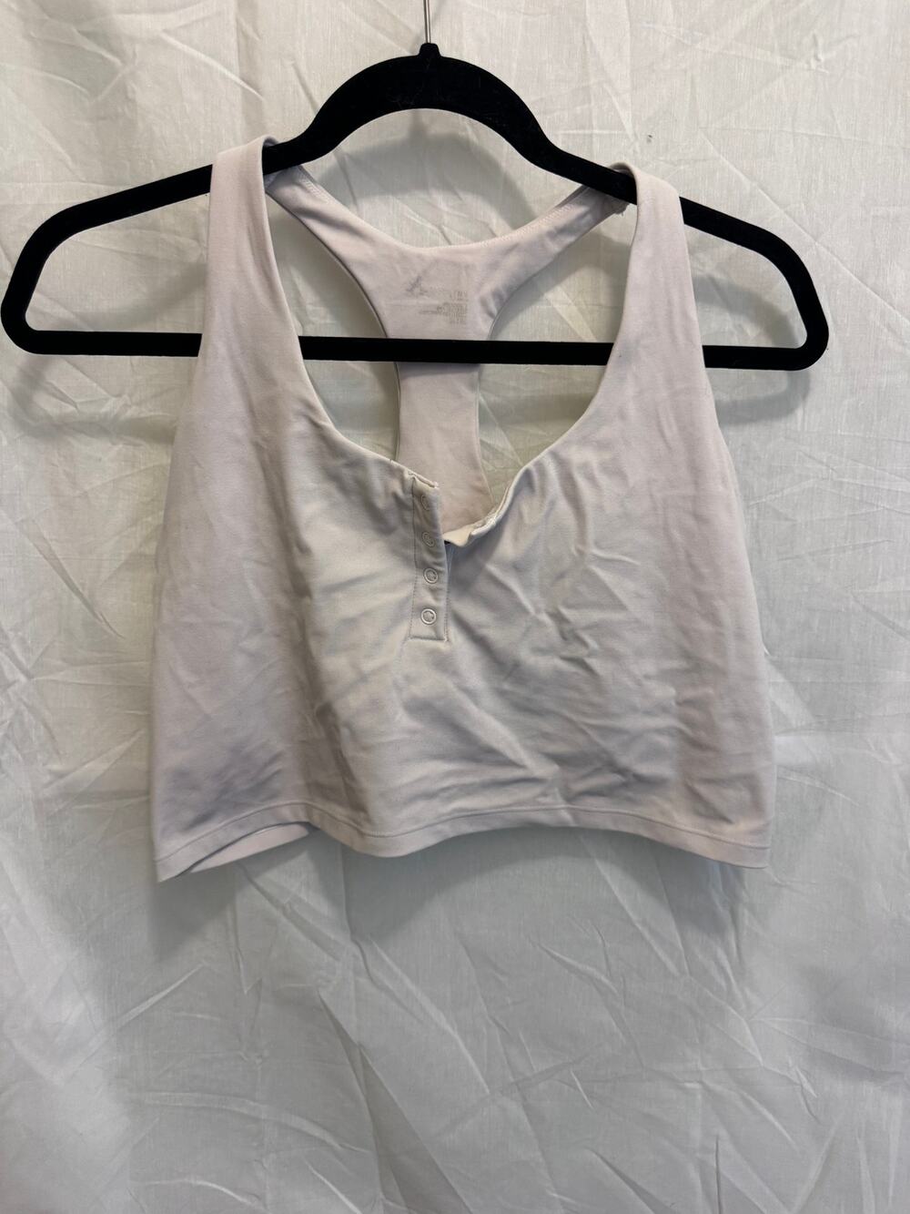 Aerie OFFLINE White Henley Sports Bra Top Racerback Built-In Shelf Bra Size XL